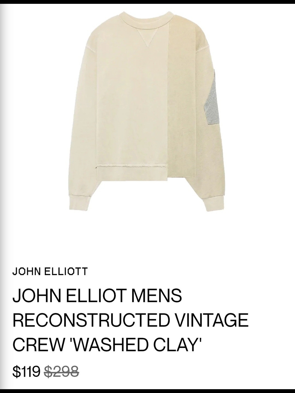 John Elliott Men’s Reconstructed Vintage Crew Sweatshirt - Washed Clay